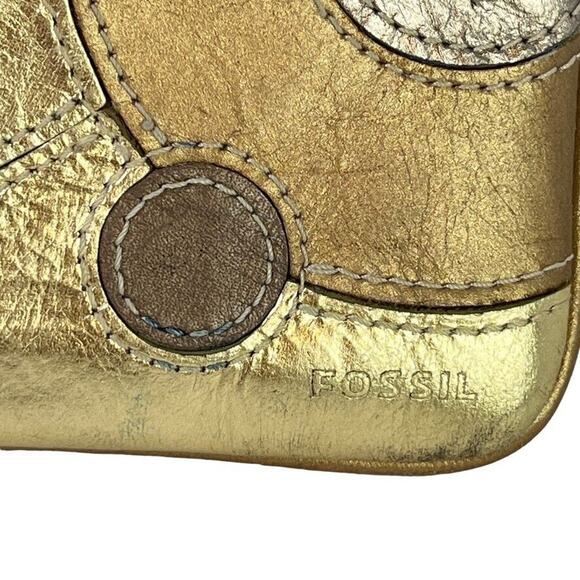 Fossil Womens Metallic Leather Coin Purse ID Holder Small Wallet Key Chain Bag - Picture 2 of 16